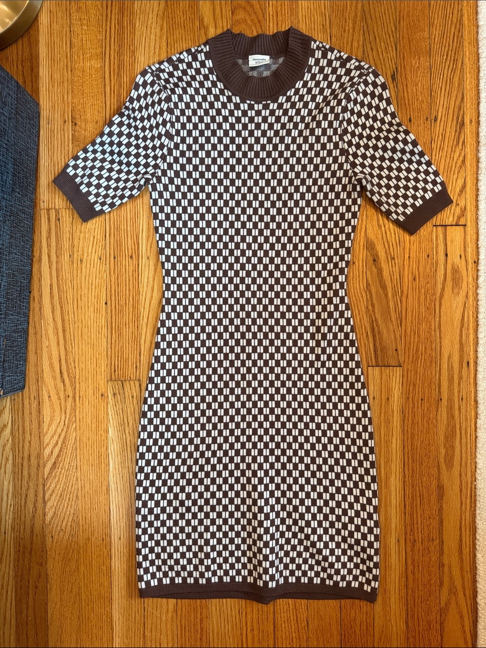 Abercrombie & Fitch Brown and White Checker Knit Mini Dress